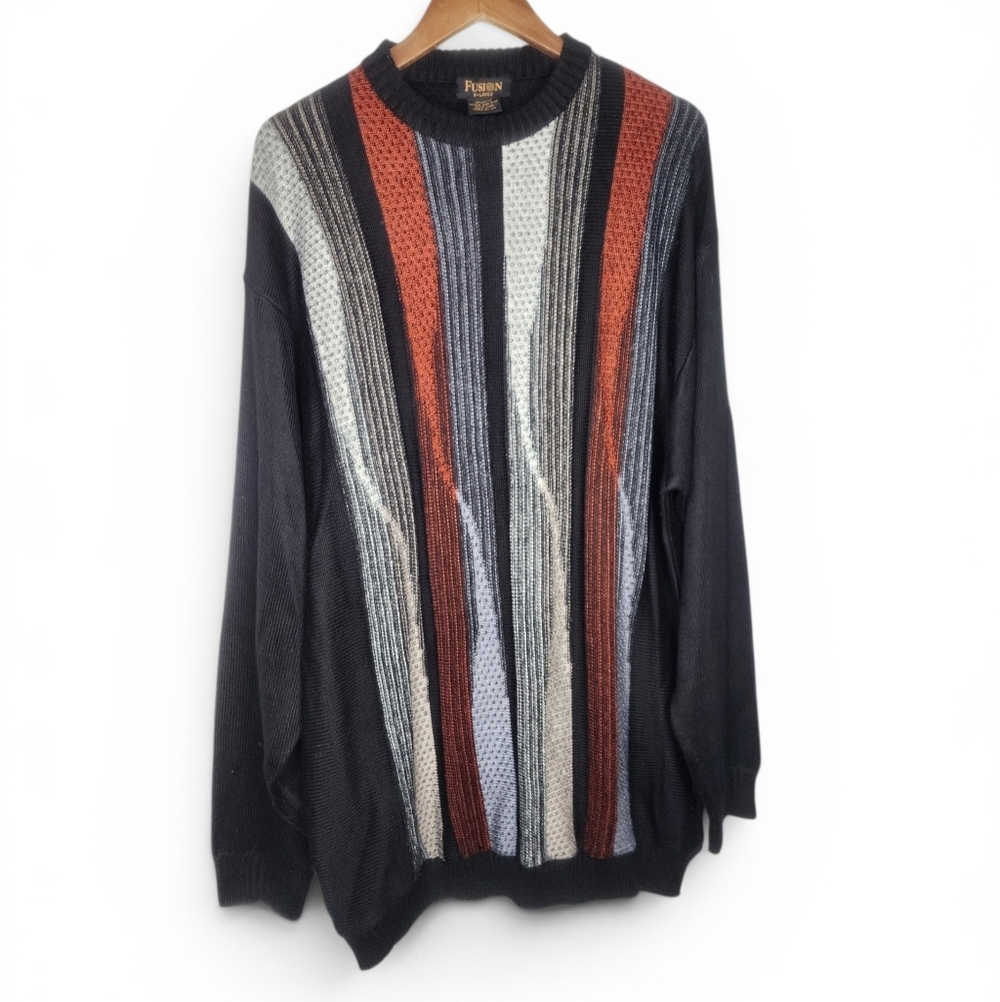 1990s Fusion Vintage Crew Neck Textured Sweater in Black Size XL